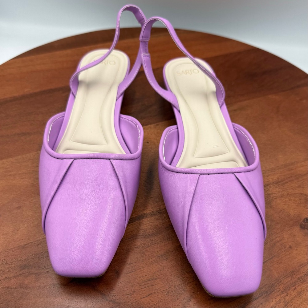 Sarto Franco Sarto Debbie Leather Slingback Flats Lavender Purple Square Toe W 8